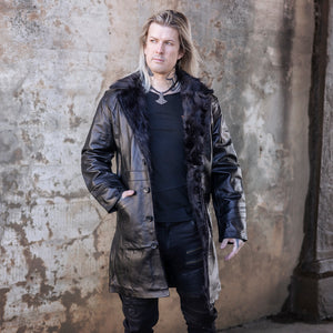 Men's Warlock Coat - Antique Black with Black Fur