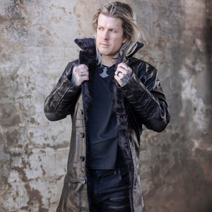 Men's Warlock Coat - Antique Black with Black Fur