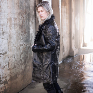Men's Warlock Coat - Antique Black with Black Fur