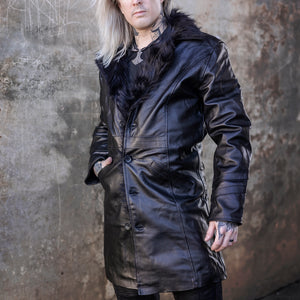 Men's Warlock Coat - Antique Black with Black Fur