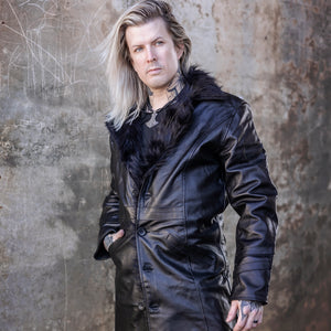 Men's Warlock Coat - Antique Black with Black Fur