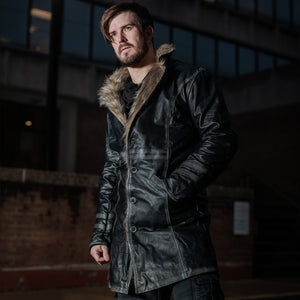 Men's Warlock Coat - Antique Black with Tan Fur