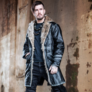 Men's Warlock Coat - Antique Black with Tan Fur