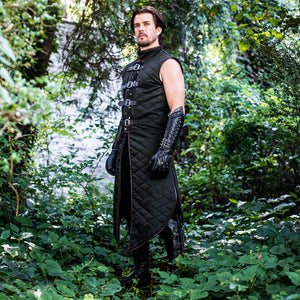 Bramblewood Long Vest - Black with Brown Details