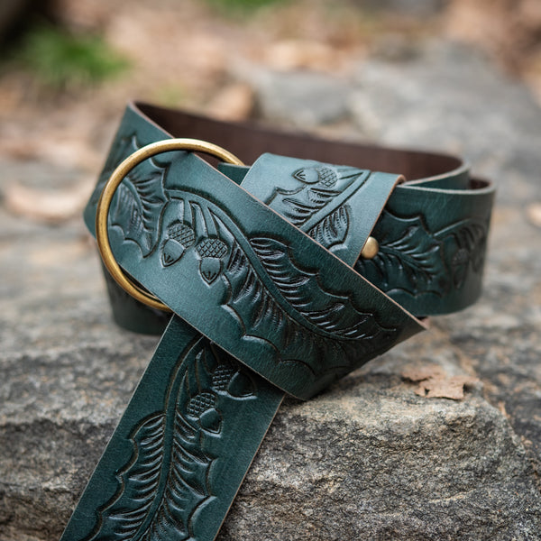Heartseeker Leather Ring Belt - Dark Green