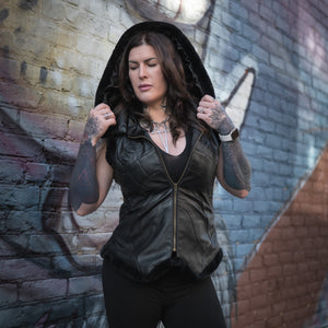 Yin Vest - Classic Black w/ Black Long Fur, Size Large