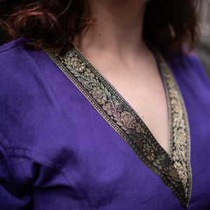 Aslaug Tunic - Purple with Gold Trim, Size S/M