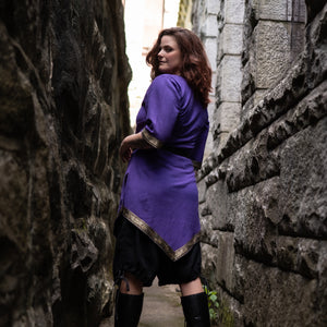 Aslaug Tunic - Purple with Gold Trim, Size S/M