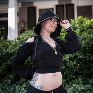 Deadlands V-Crop Hoodie Sample - Black, Size Medium