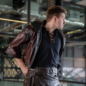 Gilet de cuir vaillant - Noir classique avec des notes de bordeaux Giantsblood