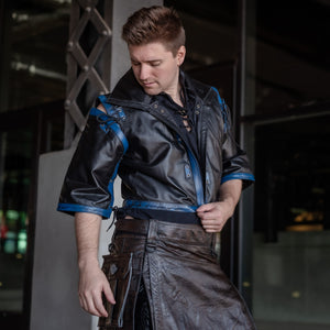 Valiant Leather Jerkin - Classic Black with Azurinth Blue
