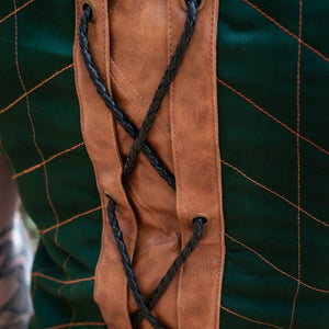 Bramblewood Long Vest - Dragonseye Green with Antique Brown Trim