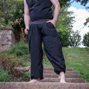 Warrior Long Pants - Black w/ Striped Waist