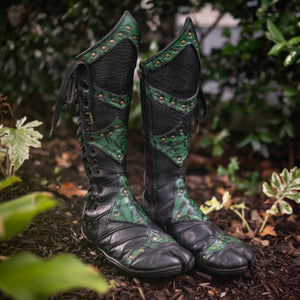 Women's Elderwood Tabi Boots - Dragonskin & Dragonseye Green, size Women's 8.5, Broken Zipper