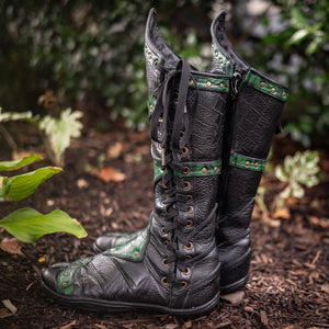 Women's Elderwood Tabi Boots - Dragonskin & Dragonseye Green, size Women's 8.5, Broken Zipper