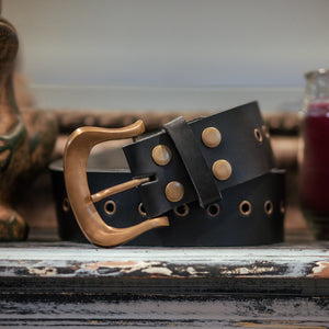 Belt Sample - Black & Brass, No Belt Buckle, 42"