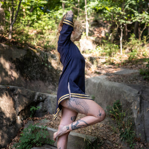 Aslaug Tunic - Navy Blue with Gold Trim