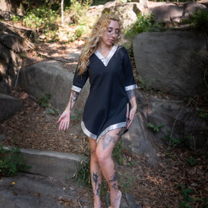 Aslaug Tunic - Black with Silver Trim