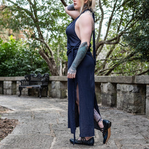 Fae Ceremonial Halter Dress - Navy Blue