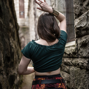 Emberfell Crop Peasant Top - Dragonseye Green