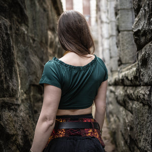 Emberfell Crop Peasant Top - Dragonseye Green